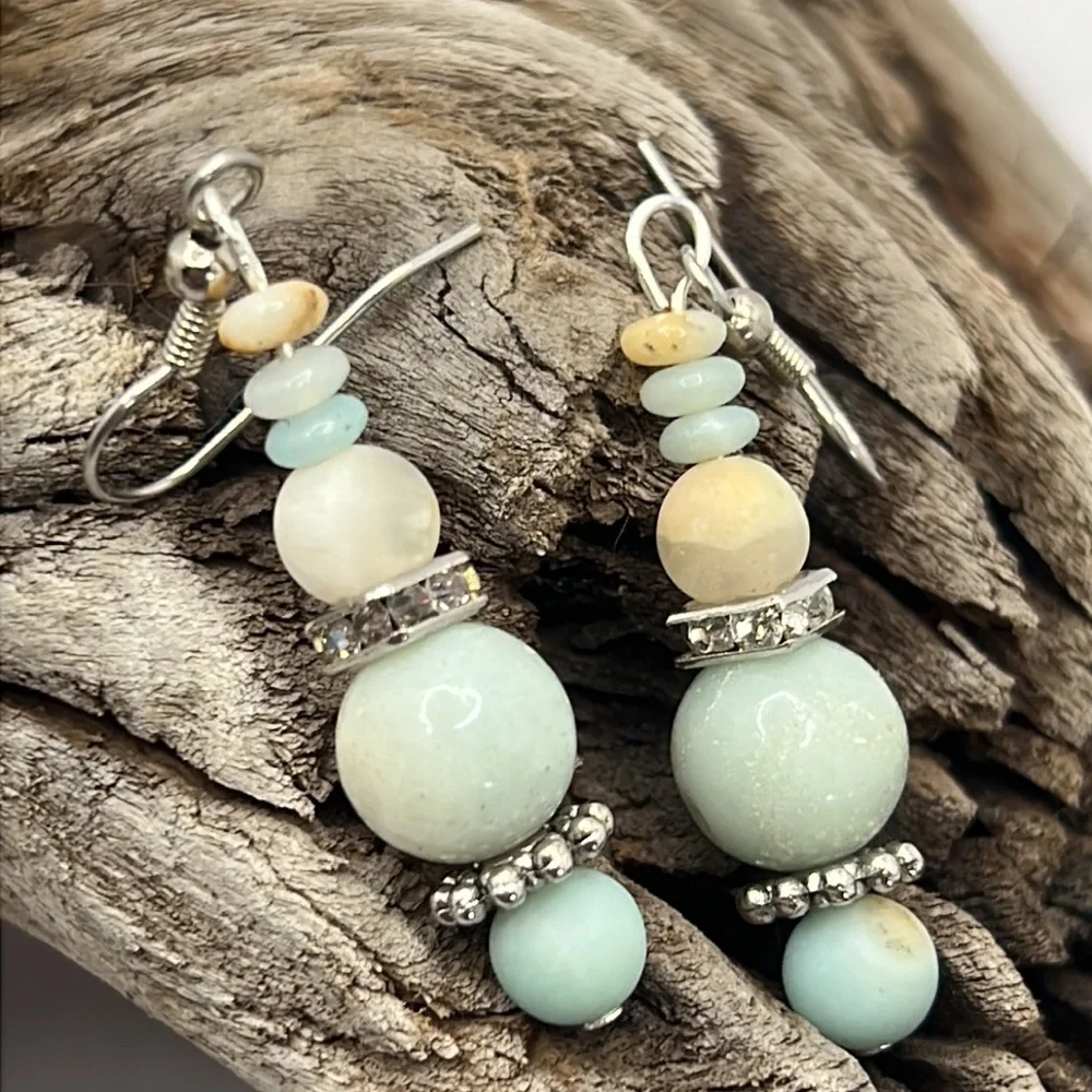 Amazonite & Rhinestone Earrings. - Picture 5 of 5